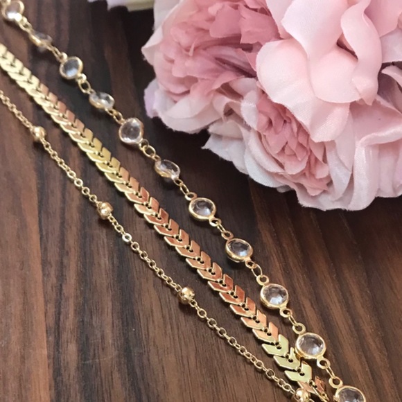 Bohemian 3 Piece Chevron Crystal Anklet Set - Picture 12 of 16